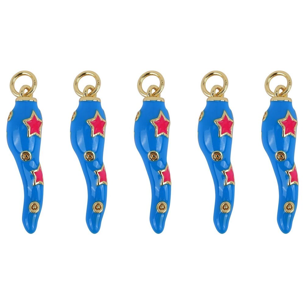 7500 5Pcs Chili Pepper Charms Pendants Italian Horn Charms Bulk Steel Blue
